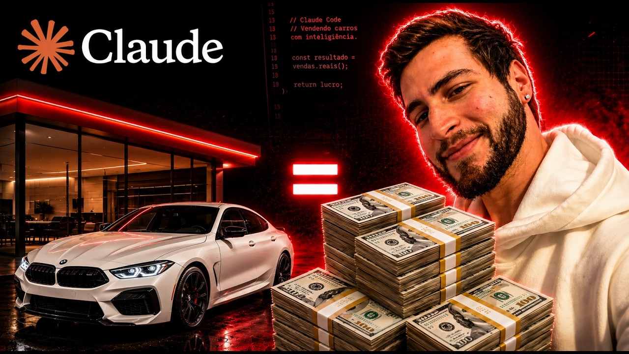 Miniatura do vídeo: o Vagner sorrindo, de moletom branco, ao lado de um carro branco numa loja e de pilhas de dinheiro.