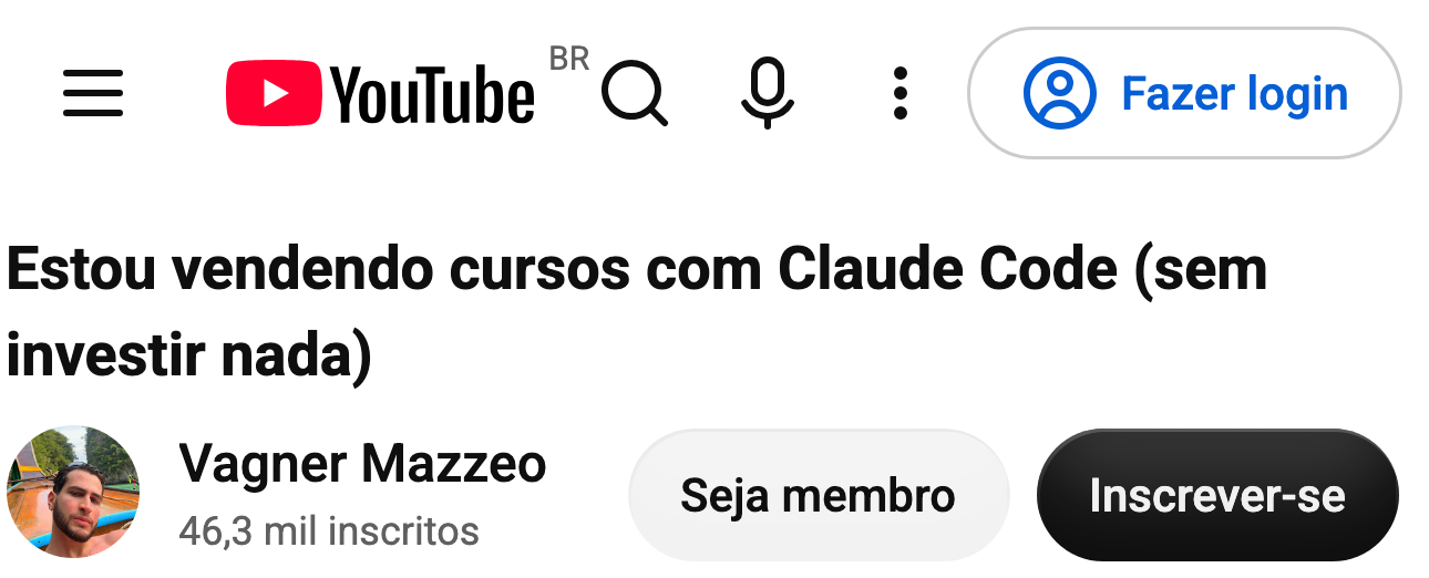 Captura do comentário de @oguilhermesaraiva no YouTube, no vídeo “Estou vendendo cursos com Claude Code (sem investir nada)”, do canal Vagner Mazzeo: “@blackdragon-v1 tem que entregar muito mais que um site, tem que vender o sistema como um todo […] Só vender sites é de um pensamento muito pobre”