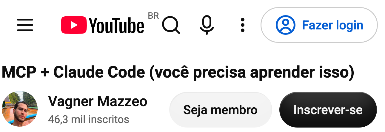 Captura do comentário de @vagnermazzeo no YouTube, no vídeo “MCP + Claude Code (você precisa aprender isso)”, do canal Vagner Mazzeo: “R$1650 mês. Pago um Claude Max 5x pra mim e 20x para a empresa. Tamo junto meu irmão, bora pra cima!”