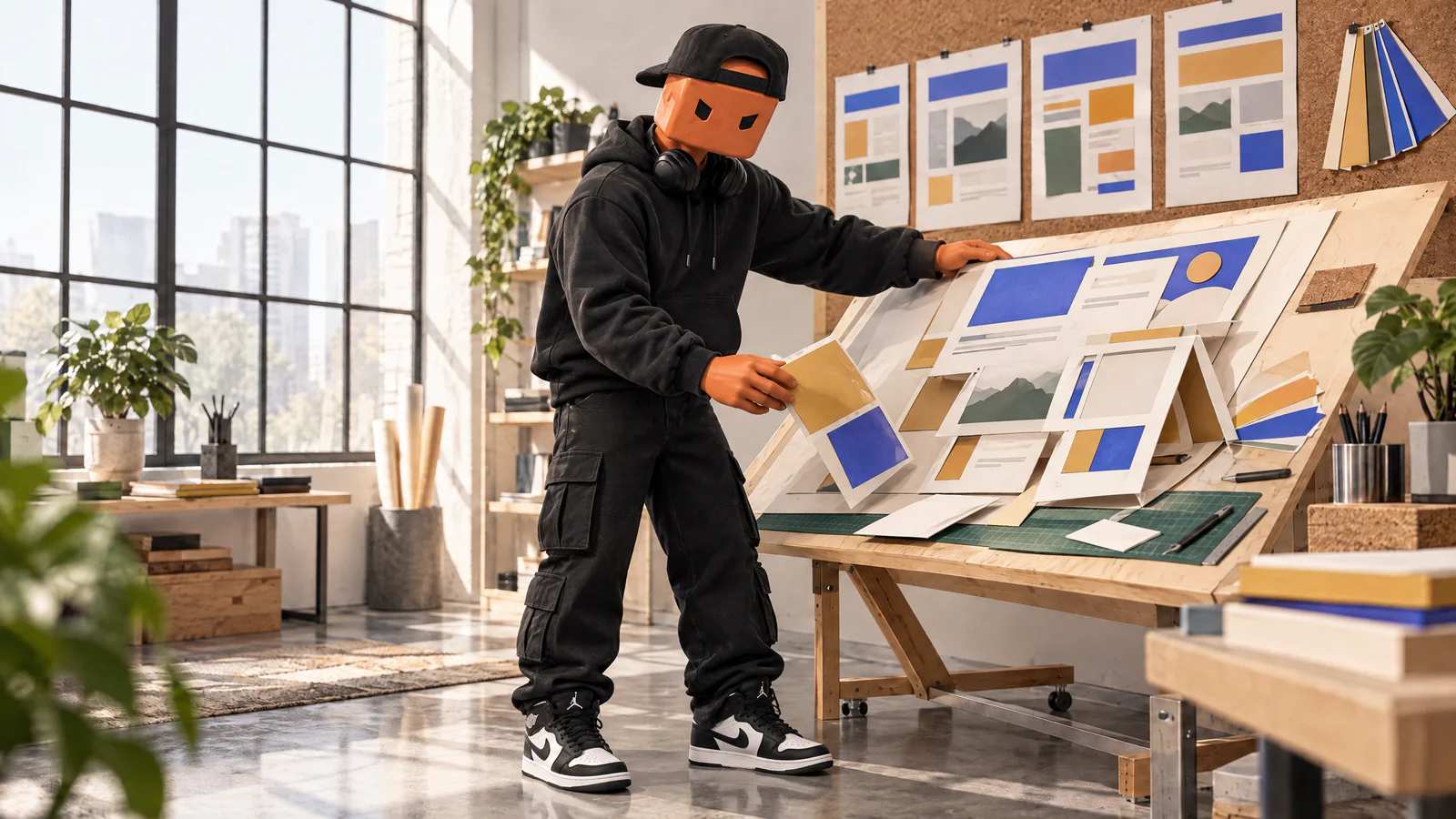 O Claudinho segura com as mãos uma maquete de site de papel que começa a desabar como castelo de cartas.